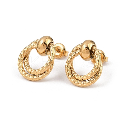 304 Stainless Steel Textured Ring Stud Earrings EJEW-P324-04G-1