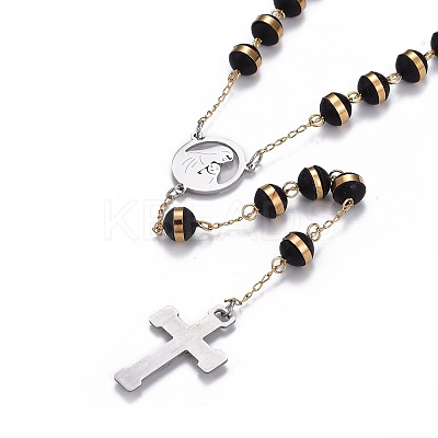 304 Stainless Steel Rosary Bead Necklaces for Easter NJEW-L159-03GP-1