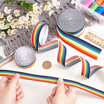6 Yards 3 Style Flat Rainbow Color Polyester Elastic Cord/Band EC-FG0001-01-1