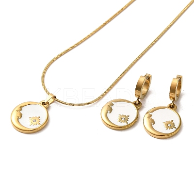 Ion Plating(IP) Moon & Flower Golden 304 Stainless Steel Jewelry Set with Enamel SJEW-H306-02G-01-1