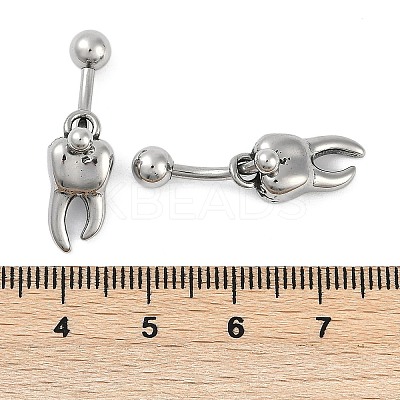 Tooth 316 Surgical Stainless Steel Dangle Belly Button Rings EJEW-G416-13AS-1