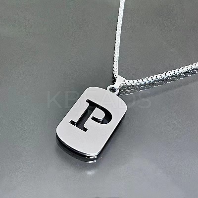 Rectangle with Laser Cut Letter 201 Stainless Steel Initial Pendant Necklaces WGA5E8C-16-1