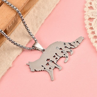 201 Stainless Steel Hollow Cat Shaped Pendant Box Chain Necklaces NJEW-M086-06P-1