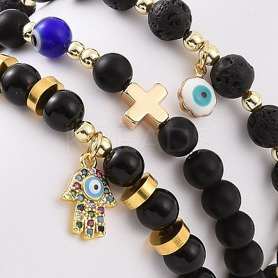 6Pcs 6 Style Natural Mixed Gemstone Beaded Stretch Bracelets Set BJEW-JB09117-1