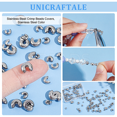 180Pcs 3 Style 304 Stainless Steel Crimp Beads Covers STAS-UN0051-55-1
