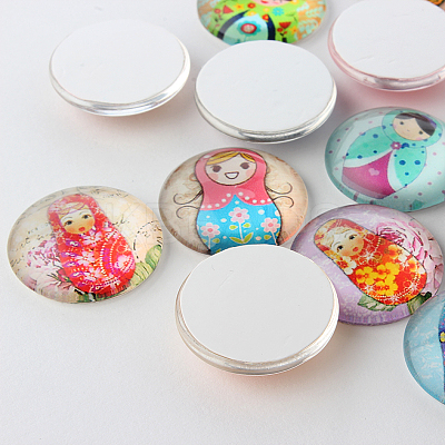 Russian Girl Doll Printed Glass Cabochons GGLA-A002-12mm-JJ-1