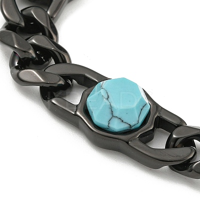 304 Stainless Steel & Synthetic Turquoise Polygon Link Bracelets for Women BJEW-G717-16B-03-1