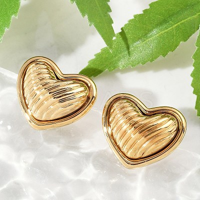 304 Stainless Steel Two Tone Heart Stud Earrings EJEW-M073-09G-1