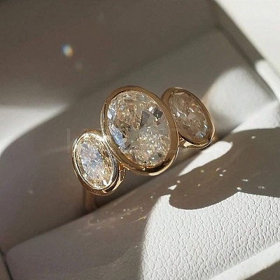 Oval Brass Pave Clear Cubic Zirconia Finger Rings FS-WGDCBD8-02-1