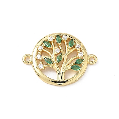 Brass Pave Clear and Green Cubic Zirconia Hollow Connector Charms KK-S337-05G-1