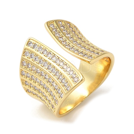 Brass Micro Pave Clear Cubic Zirconia Open Cuff Rings RJEW-U008-27G-1