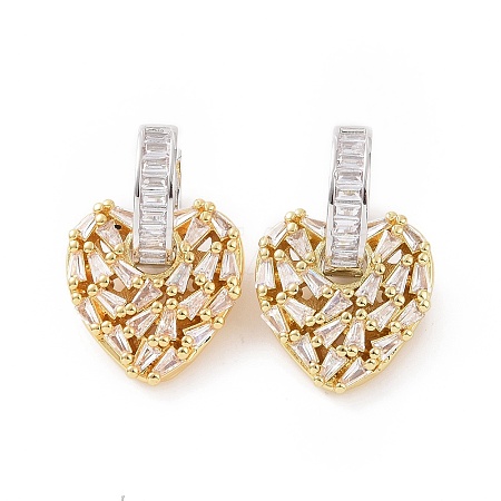 Clear Cubic Zirconia Heart Dangle Hoop Earrings EJEW-G343-03G-B-1