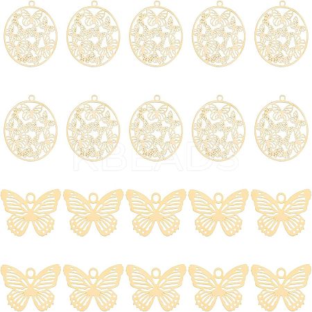 40Pcs 2 Styles 201 Stainless Steel Filigree Pendants STAS-UN0035-73-1