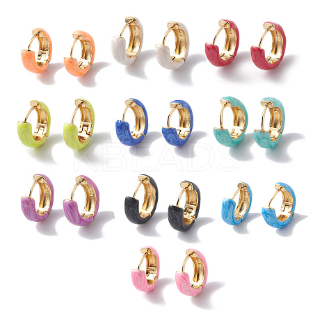 Brass Enamel Hoop Earrings for Women EJEW-A093-10G-1