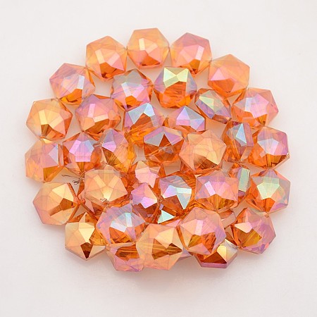 Hexagon Electroplate Full Rainbow Plated Glass Beads Strands EGLA-P015-F03-1