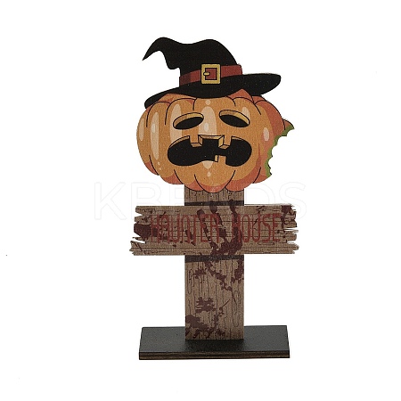 Halloween Wood Sign Pumpkin Ornament DJEW-M016-01A-1