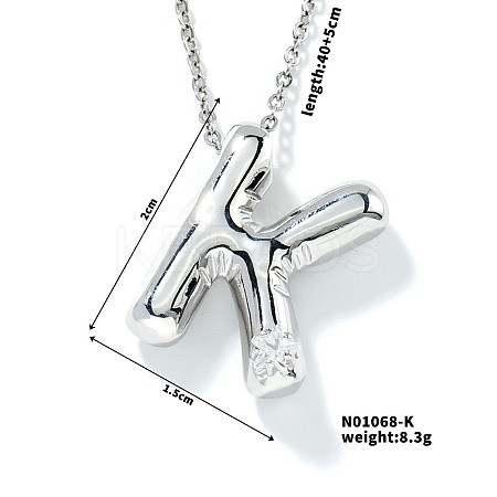 Brass Pave Clear Cubic Zirconia Shiny Balloon Letter Pendant Necklaces IT0451-9-1
