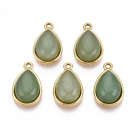 Natural Green Aventurine Teardrop Pendants STAS-N109-210A-G-1