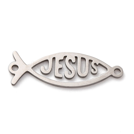 201 Stainless Steel Hollow Religion Jesus Fish Connector Charms STAS-V014-03P-1