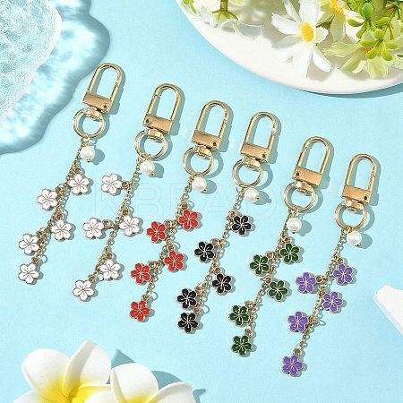 6Pcs Alloy Enamel Flower Pendant Decorations HJEW-JM04044-1