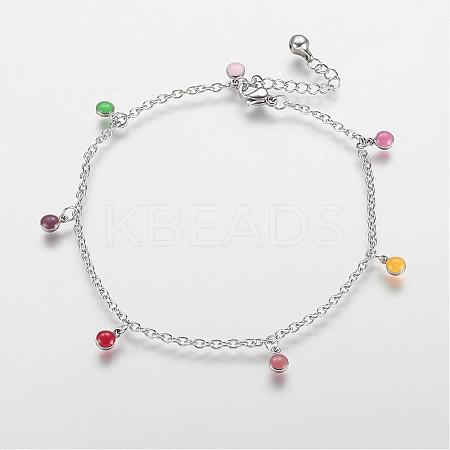 304 Stainless Steel Charm Anklets AJEW-E032-01A-1