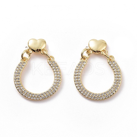 Clear Cubic Zirconia Hollow Out Teardrop with Heart Dangle Stud Earrings EJEW-C008-06G-1