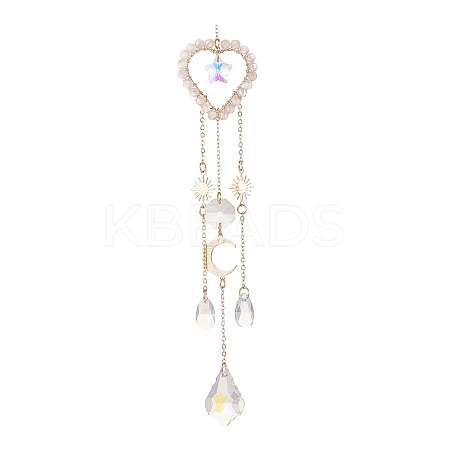 Glass Teardrop & Star Window Hanging Suncatchers HJEW-JM00905-01-1