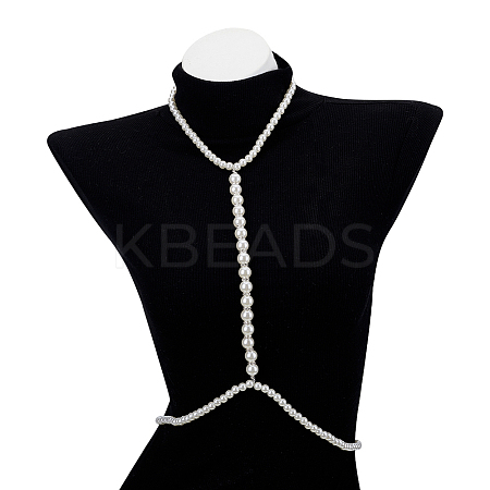 1Pc Zinc Alloy with ABS Imitation Pearl Body Chain for Women AJEW-HY0002-15-1