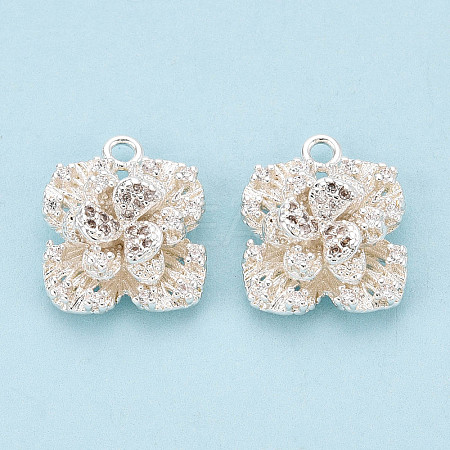Brass Micro Pave Clear Cubic Zirconia Pendants KK-T077-32S-1