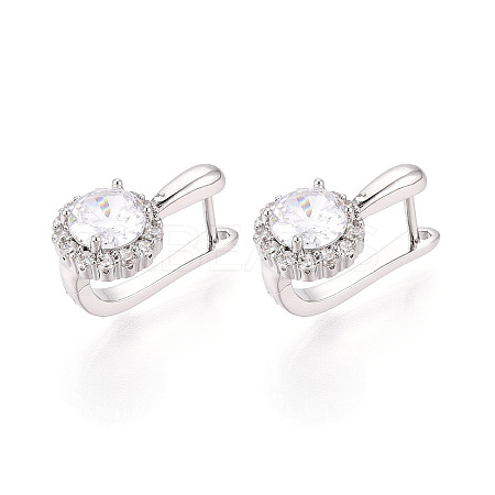 Brass Micro Pave Clear Cubic Zirconia Flat Round Hoop Earrings EJEW-T048-30P-1