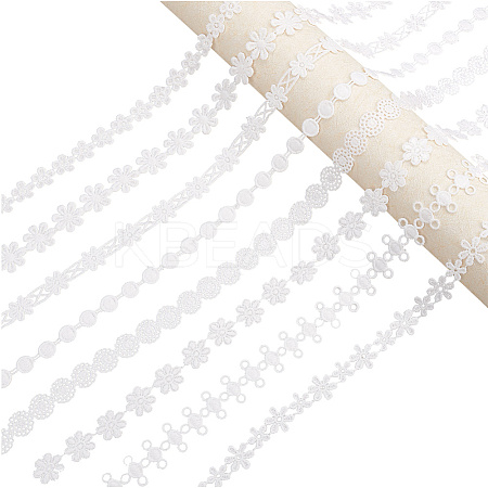 24 Yards 8 Styles Milk Fiber Lace Trim Ribbon OCOR-CY0001-09A-1