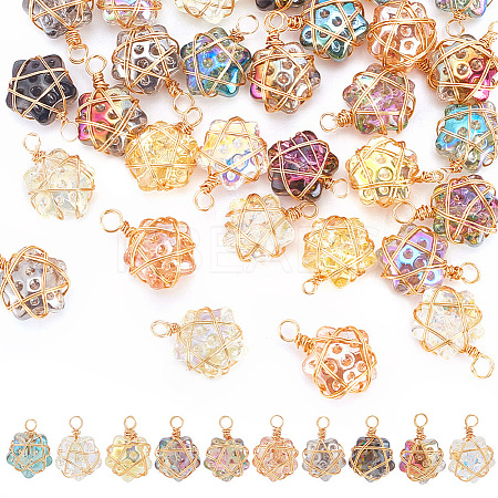 40Pcs 10 Color Glass Pendants PALLOY-AB00197-1