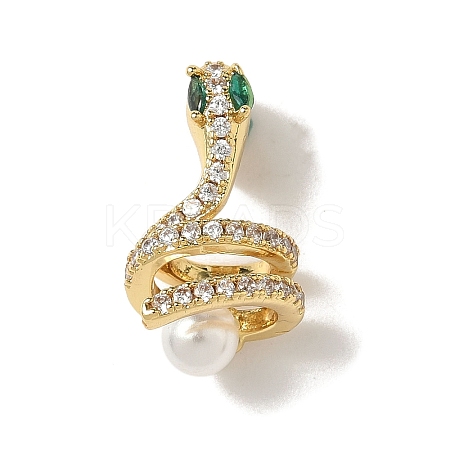 Snake Brass Micro Pave Cubic Zirconia Fold Over Clasps KK-I276-50G-1