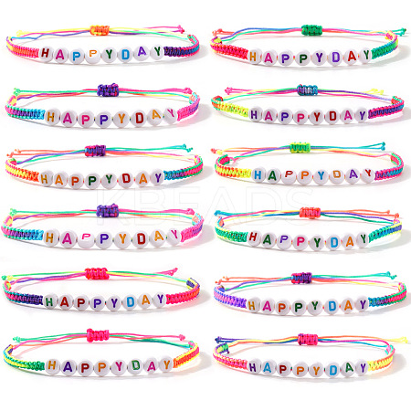 12Pcs Acrylic Beads Braided Bracelets SA1431-2-1