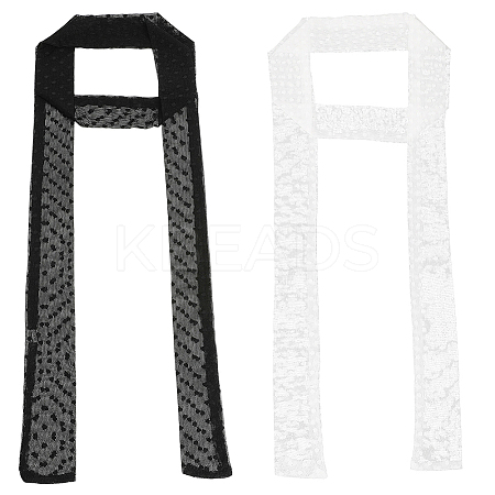 2Pcs 2 Colors Polyester Lace Long Silk Scarf for Women Girls AJEW-GF0011-28A-1