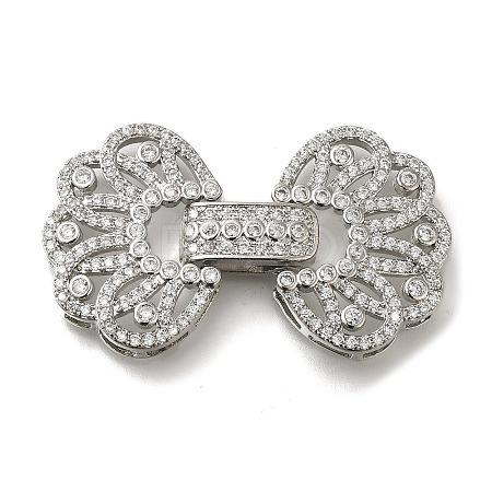 Rack Plating Flower Brass Micro Pave Clear Cubic Zirconia Fold Over Clasps KK-H512-06P-1