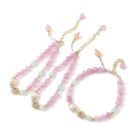 Round Dyed Natural Gemstone & Natural Pearl Beaded Bracelets BJEW-C068-02G-1