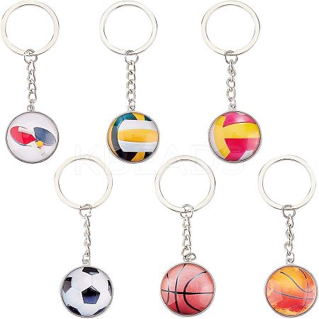 6Pcs 6 Style Glass Pendant Keychain KEYC-OC0001-23-1