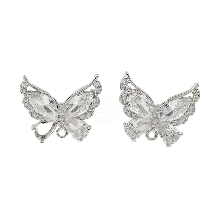 Brass Micro Pave Clear Cubic Zirconia Stud Earring Findings KK-C107-10P-1