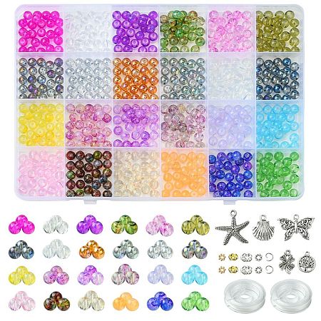 DIY Round Glass Imitation Opalite Beads & Alloy Pendants Bracelets Making Kits DIY-FS0006-39-1