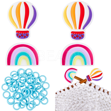 4Pcs 2 Styles Hot Air Balloon & Rainbow Silicone Beads Knitting Needle Protectors/Knitting Needle Stoppers DIY-SC0023-90-1