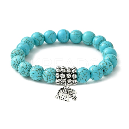 Dyed Synthetic Howlite Elephant Stretch Bracelets BJEW-JB01338-1