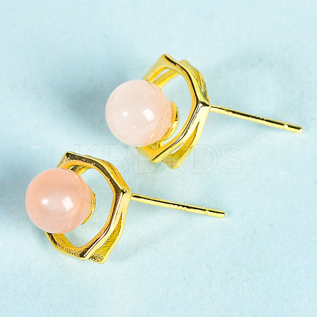 Natural Rose Quartz Studs Earrings PW-WG46384-05-1