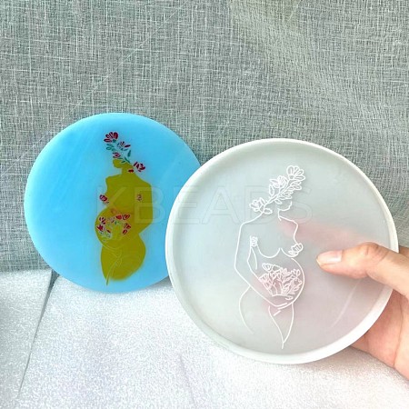 Mother's Day Theme Flat Round Cup Mat Silicone Molds DIY-I088-08-1