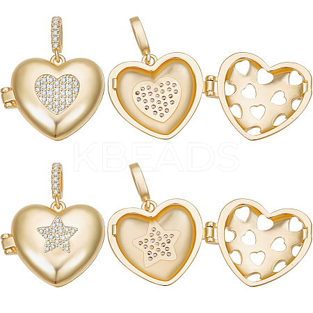 6Pcs 2 Styles Brass Micro Pave Cubic Zirconia Pendants ZIRC-BBC0003-08-1