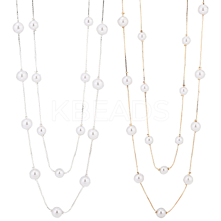 2Pcs 2 Colors ABS Plastic Imitation Pearl Beaded Double Layer Necklaces Set NJEW-AN0001-20-1