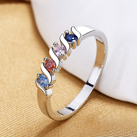 Brass Micro Pave Cubic Zirconia Finger Rings for Women FS-WG973B3-03-1