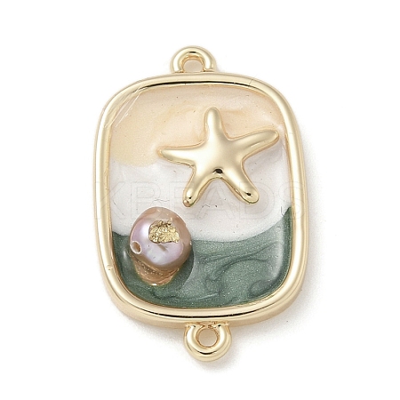 Brass Enamel Rectangle with Starfish Connector Charms KK-M308-08G-03-1