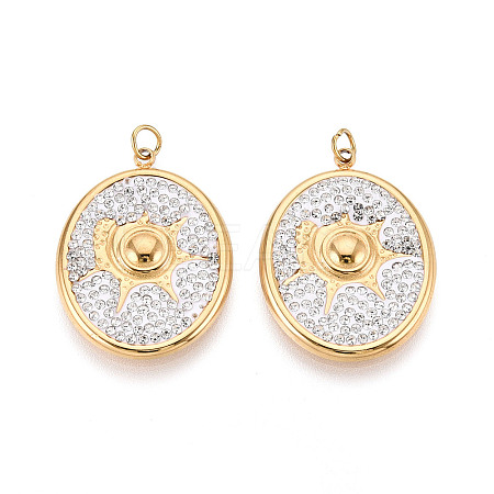 304 Stainless Steel and Polymer Clay Crystal Rhinestone Pendants STAS-T069-60D-1