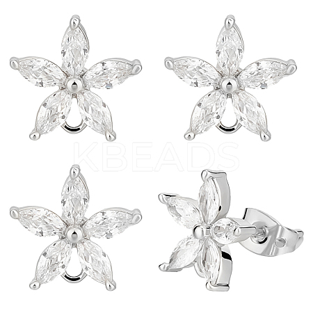 10Pcs Brass Cubic Zirconia Ear Stud Findings KK-BBC0027-62S-1